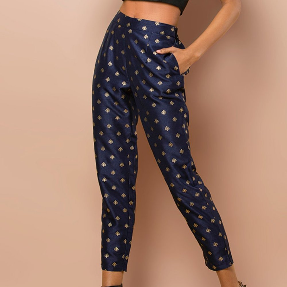 NWT Navy Foil Cigarette Pants
